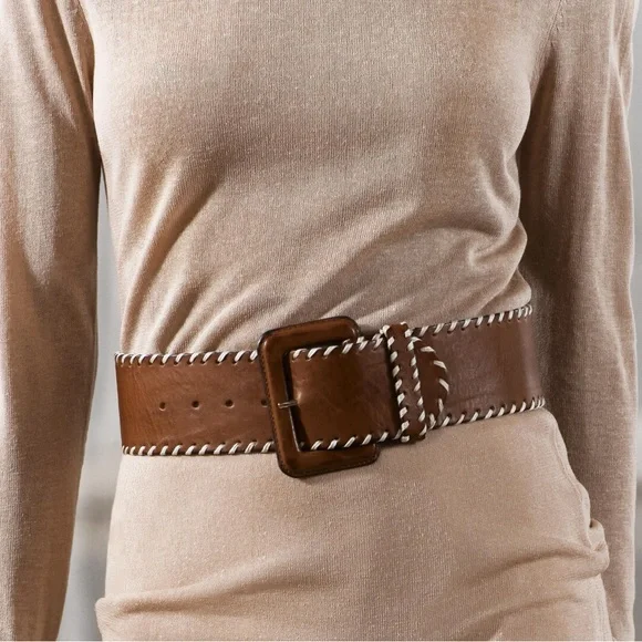 NWT Zara Topstich Brown Leather Belt TOPSTITCHED LEATHER BELT AARON LEVINE X ZARA - Brown | ZARA  main image 4